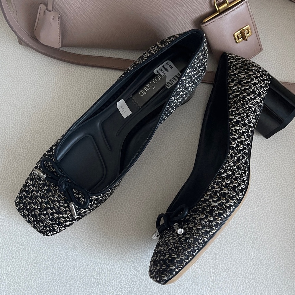 Franco Sarto Natalia Pump Black and Gold Tweed Shoes